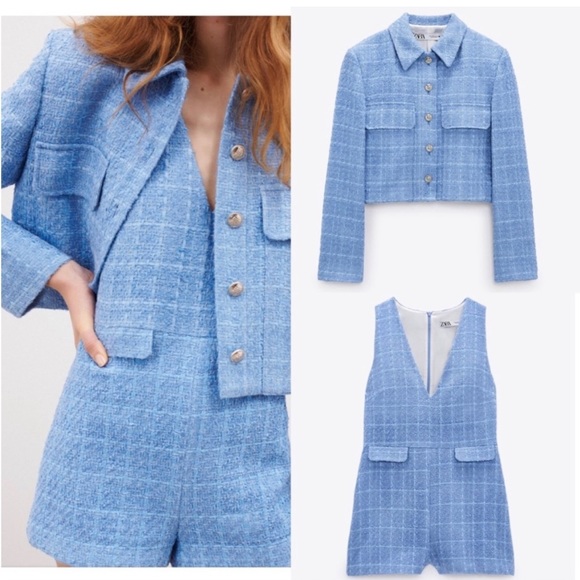 NWT Zara Short Textured Weave Jumpsuit and Jacket - Picture 1 of 5